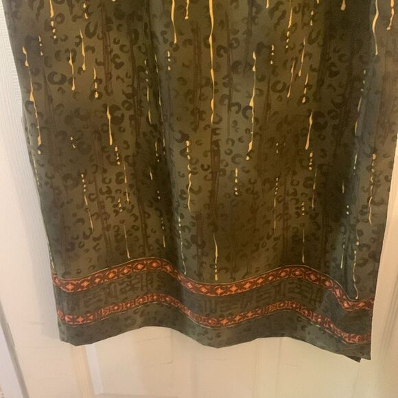 R&K ORIGINALS DRESS MAXI OLIVE GREEN/GOLD CHEETAH PRINT SLEEVELESS SZ 12 - Picture 3 of 8